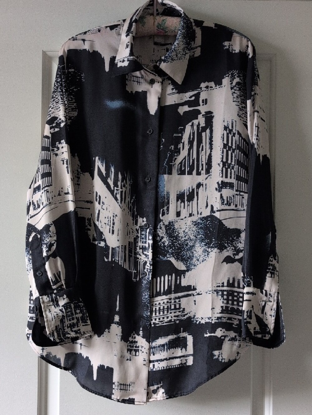H&M Satin Graphic Print Button-Down Shirt